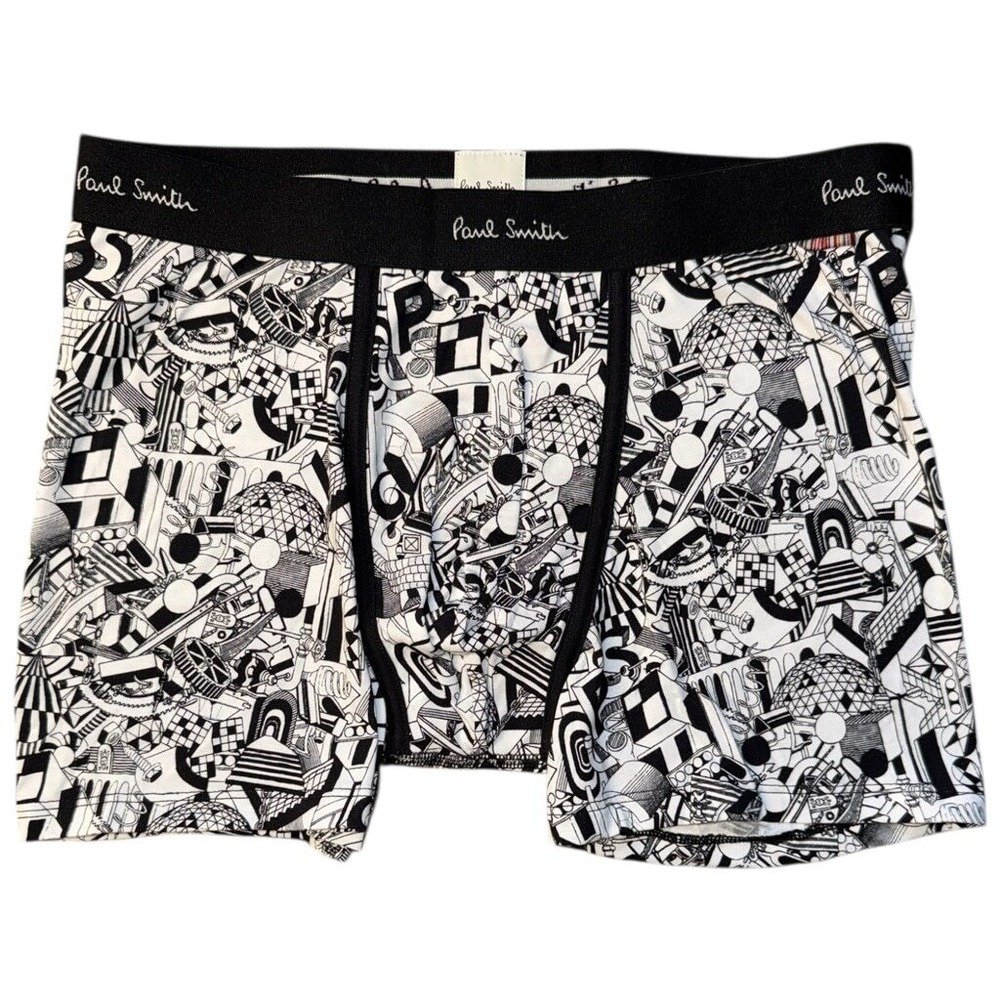 Paul Smith Size Small Boxer Brief Long‎ Trunks Black and White Geo NWT